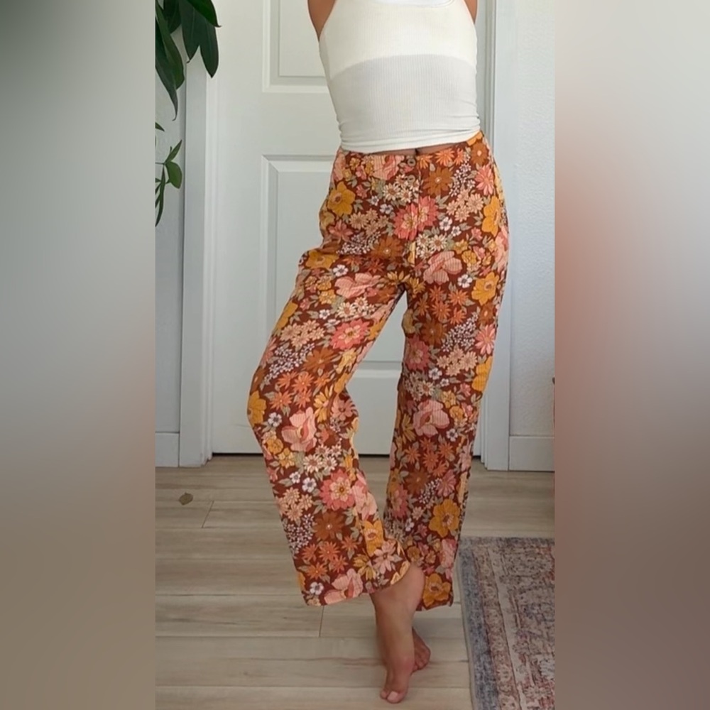 Billabong Floral Wide Leg Pants - Orange and Brown